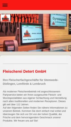 Vorschau der mobilen Webseite www.fleischerei-detert.de, Fleischerei Detert GmbH