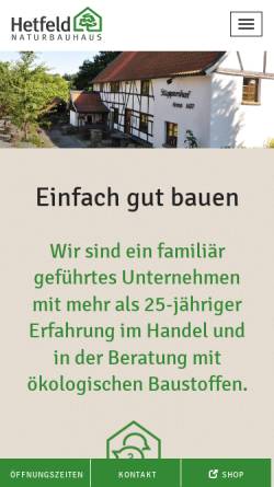 Vorschau der mobilen Webseite www.naturbauhaus-hetfeld.de, Naturbauhaus Hetfeld KG
