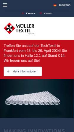 Vorschau der mobilen Webseite www.muellertextil.de, Müller-Textil