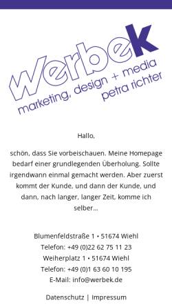 Vorschau der mobilen Webseite werbek.de, Werbek marketing - design + media gmbh