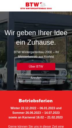 Vorschau der mobilen Webseite www.btw-wintergartenbau2000.de, BTW Wintergartenbau2000 GmbH
