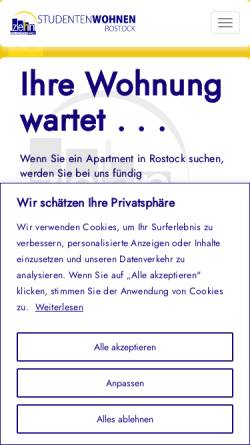 Vorschau der mobilen Webseite studentenwohnen.de, studentenWOHNEN Rostock
