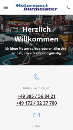 Vorschau der mobilen Webseite www.motorsport-burmeister.de, Motorsport Burmeister