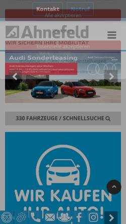 Vorschau der mobilen Webseite www.autohaus-ahnefeld.de, VW & Audi Autohaus Ahnefeld