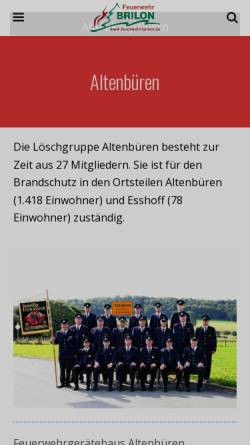 Vorschau der mobilen Webseite www.feuerwehr-brilon.de, Löschgruppe Antfeld