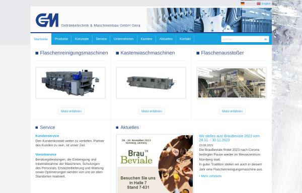 Vorschau von www.gm-gera.de, GM Getränketechnik und Maschinenbau GmbH