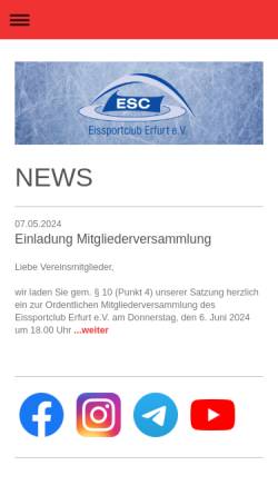 Vorschau der mobilen Webseite www.esc-erfurt.de, Eissportclub Erfurt e.V. (ESC)
