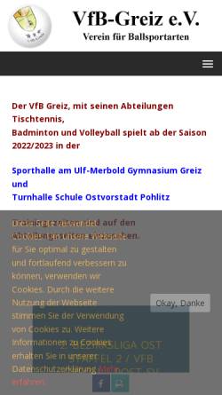 Vorschau der mobilen Webseite www.vfb-greiz.de, Verein für Ballsportarten Greiz e.V.