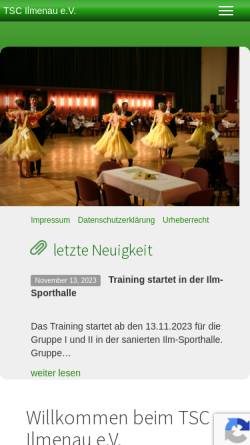 Vorschau der mobilen Webseite www.tsc-ilmenau.de, Tanzsportclub Ilmenau e.V.