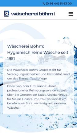 Vorschau der mobilen Webseite www.waescherei-boehm.de, Wäscherei Böhm