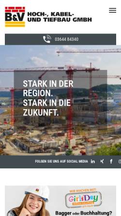 Vorschau der mobilen Webseite www.bv-apolda.de, B&V Hoch-, Kabel- und Tiefbau GmbH und Containerdienst