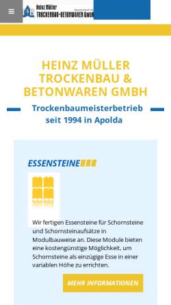 Vorschau der mobilen Webseite www.mueller-trockenbau.de, Heinz Müller Trockenbau und Betonwaren GmbH