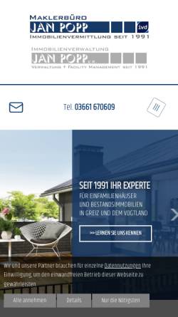 Vorschau der mobilen Webseite www.immobilien-popp.de, Maklerbüro Jan Popp