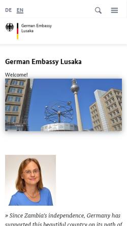 Vorschau der mobilen Webseite www.lusaka.diplo.de, Sambia, deutsche Botschaft in Lusaka
