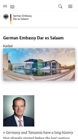 Vorschau der mobilen Webseite www.daressalam.diplo.de, Tansania, deutsche Botschaft in Daressalam