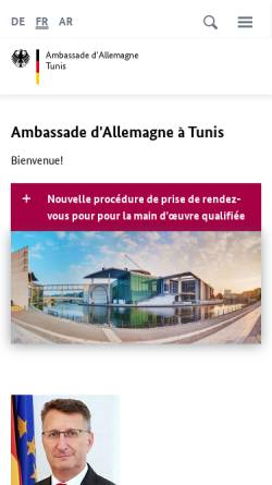 Vorschau der mobilen Webseite www.tunis.diplo.de, Tunesien, deutsche Botschaft in Tunis