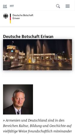 Vorschau der mobilen Webseite eriwan.diplo.de, Armenien, deutsche Botschaft Eriwan