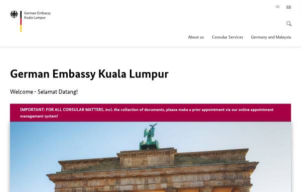 Vorschau von www.kuala-lumpur.diplo.de, Malaysia, deutsche Botschaft in Kuala Lumpur