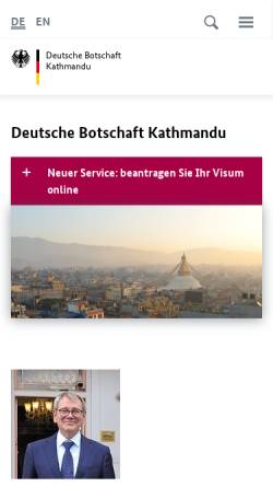 Vorschau der mobilen Webseite kathmandu.diplo.de, Nepal, deutsche Botschaft in Kathmandu
