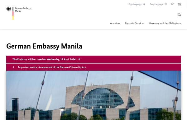 Vorschau von manila.diplo.de, Philippinen, deutsche Botschaft in Manila