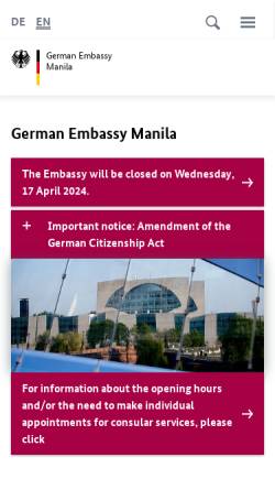 Vorschau der mobilen Webseite manila.diplo.de, Philippinen, deutsche Botschaft in Manila