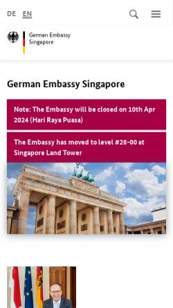 Vorschau der mobilen Webseite www.singapur.diplo.de, Singapur, deutsche Botschaft