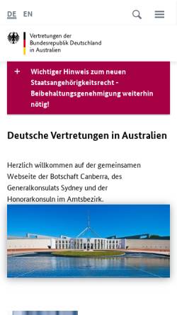 Vorschau der mobilen Webseite www.australien.diplo.de, Australien, deutsche Botschaft Canberra