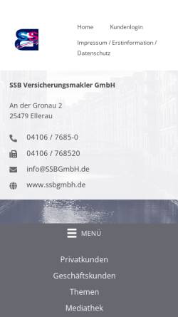 Vorschau der mobilen Webseite www.ssbgmbh.de, SSB Versichungsmakler GmbH