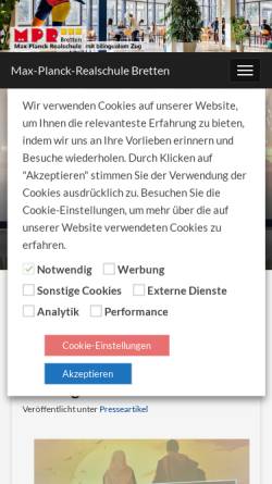 Vorschau der mobilen Webseite www.mprbretten.de, Max-Planck-Realschule Bretten