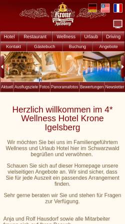 Vorschau der mobilen Webseite www.krone-igelsberg.de, Hotel Krone Freudenstadt-Igelsberg