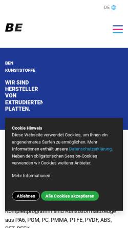 Vorschau der mobilen Webseite www.ben-plastic.com, BEN Kunststoffe GmbH