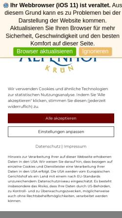 Vorschau der mobilen Webseite www.alpenhof-kruen.de, Alpenhof Krün
