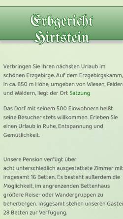 Vorschau der mobilen Webseite www.erbgericht.hirtstein.de, Gasthof und Pension Erbgericht
