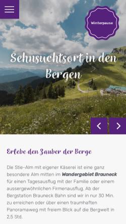 Vorschau der mobilen Webseite www.stie-alm.de, Berggasthaus Stie-Alm
