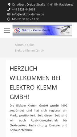 Vorschau der mobilen Webseite www.elektro-klemm.de, Elektro-Klemm GmbH