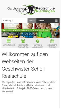 Vorschau der mobilen Webseite www.realschule-riedlingen.de, Geschwister-Scholl-Realschule