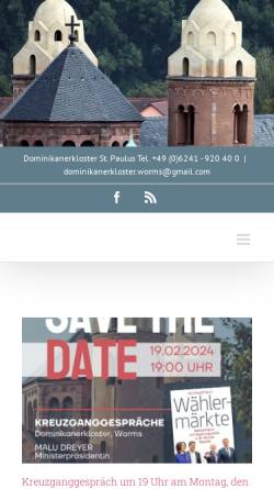 Vorschau der mobilen Webseite www.dominikaner-worms.de, Dominikaner an St. Paulus