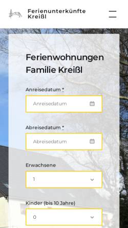 Vorschau der mobilen Webseite www.ferienwohnung-kreissl.de, Ferienwohnung Familie Kreißl