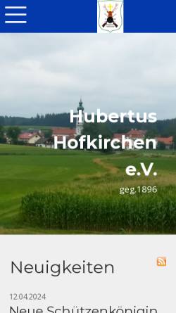 Vorschau der mobilen Webseite www.hubertus-hofkirchen.de, Schützenverein Hubertus Hofkirchen