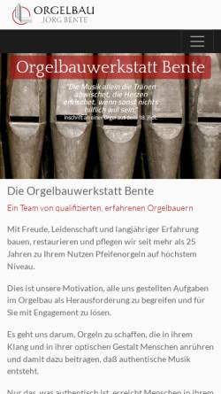Vorschau der mobilen Webseite bente-orgelbau.de, Bente Orgelbau