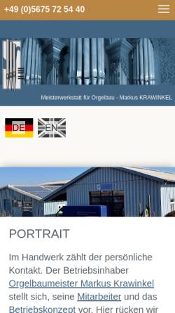 Vorschau der mobilen Webseite www.orgelbau-krawinkel.de, Krawinke, Elmar, Trendelburg-Deisel