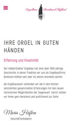 Vorschau der mobilen Webseite www.orgelbau-huefken.de, Orgelbau Reinhard Hüfken
