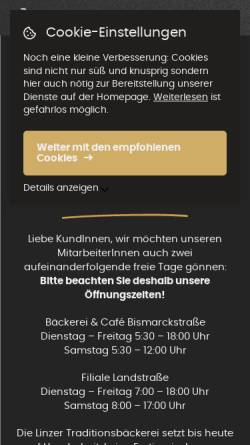 Vorschau der mobilen Webseite www.baeckerei-brandl.at, Bäckerei Brandl Linz