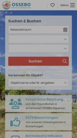 Vorschau der mobilen Webseite www.ossebo.de, Boltenhagen - Ostseeurlaub