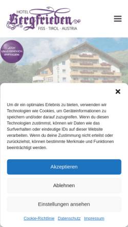 Vorschau der mobilen Webseite www.hotel-bergfrieden.at, Hotel Bergfrieden Fiss