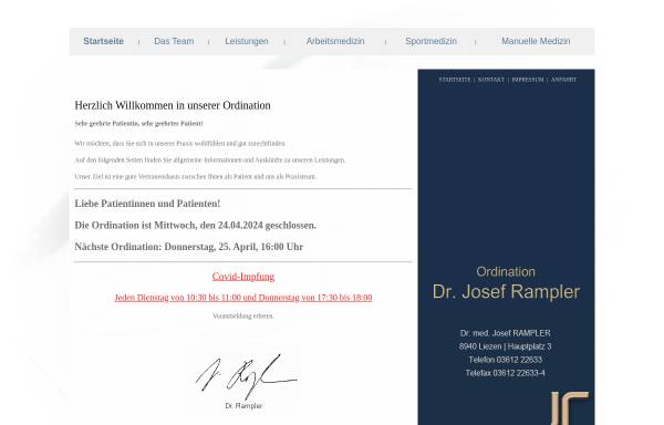 Vorschau von www.rampler.at, Dr. med. Josef Rampler