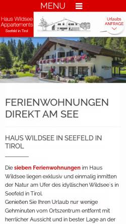 Vorschau der mobilen Webseite www.appartement-tirol.at, Ferienwohnungen Café Haus Wildsee