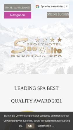 Vorschau der mobilen Webseite www.snowwhite.at, Hotel Snowwhite Obertauern