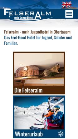 Vorschau der mobilen Webseite www.felseralm.at, Jugendsportheim Felseralm
