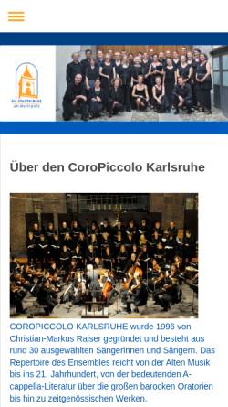 Vorschau der mobilen Webseite coropiccolo.de, Stadtkirche Karlsruhe